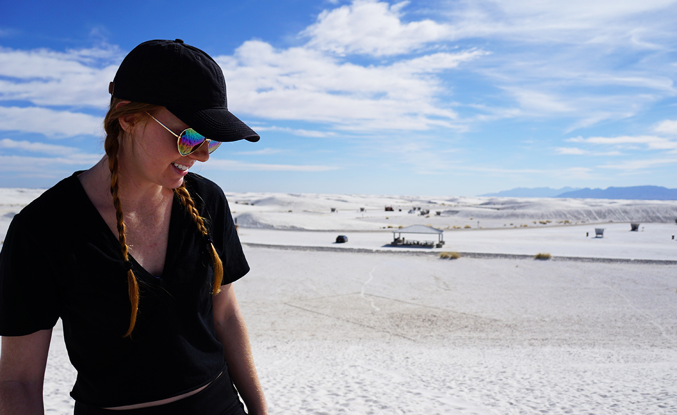 Allison at the dunes in her hat