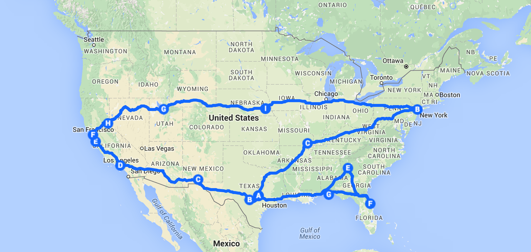 route across the usa